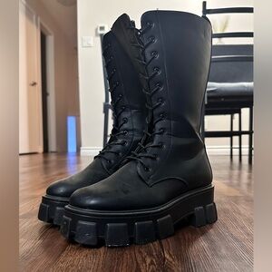 Black Lace-Up Combat Boots